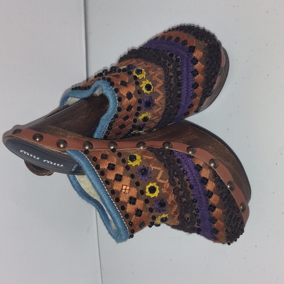 Miu miu STUDDED PLATFORM CLOGS block heel with shearling on inside size 36.5 6-7 - Picture 1 of 12